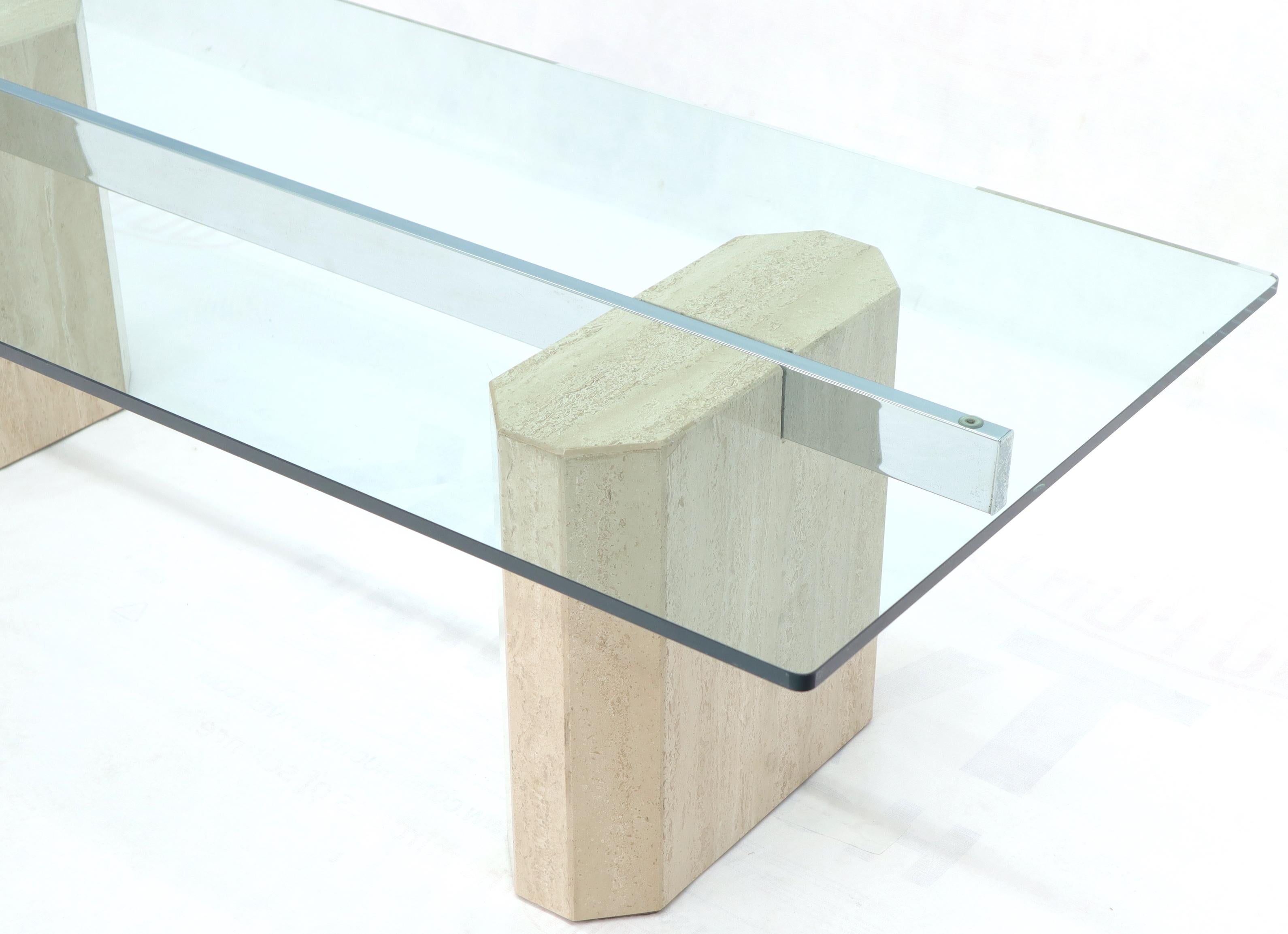 Italian Rectangular Glass Top Travertine Base Coffee Table