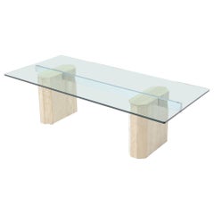 Rectangular Glass Top Travertine Base Coffee Table