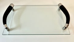 Rectangular Glass Tray with Bone Handles with Silver Plate Fittings and Feet