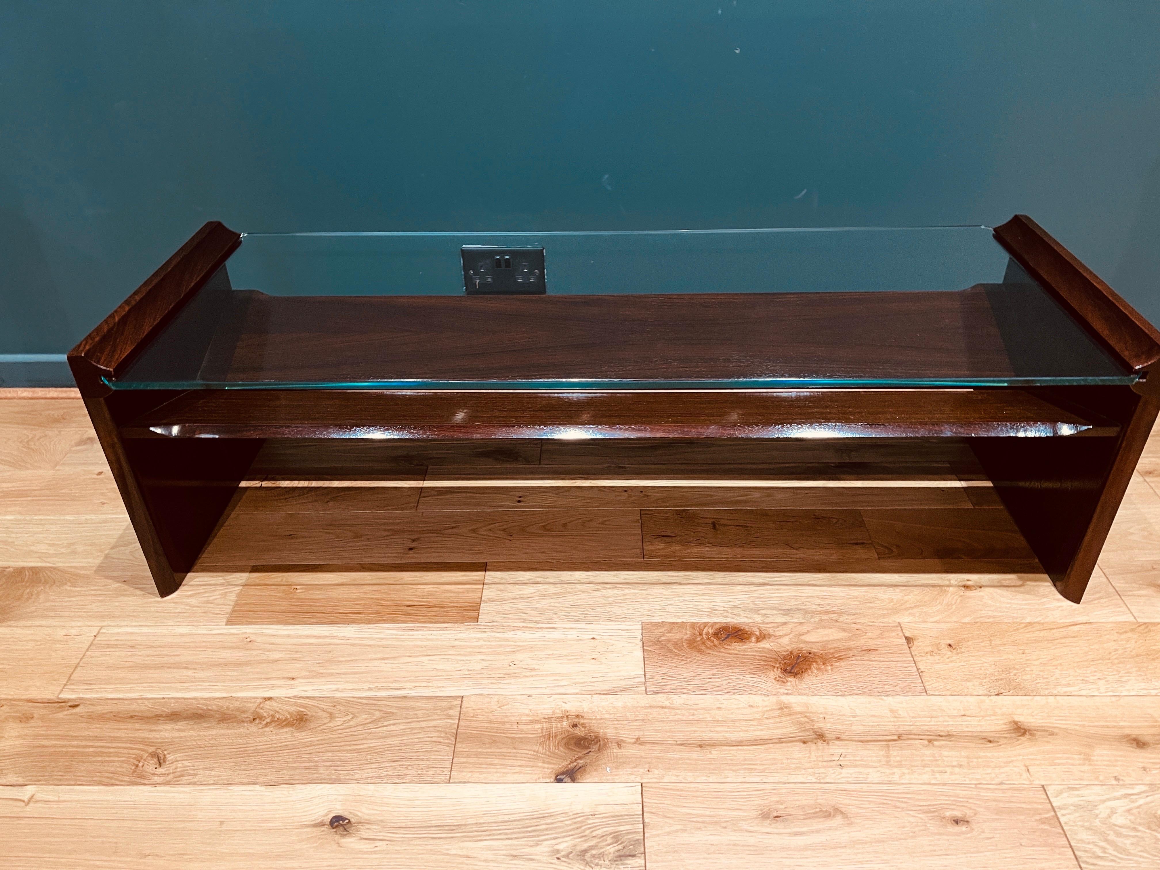 Rectangular Glass & Wood Coffee Table with Magazine Rack In Good Condition For Sale In London, GB