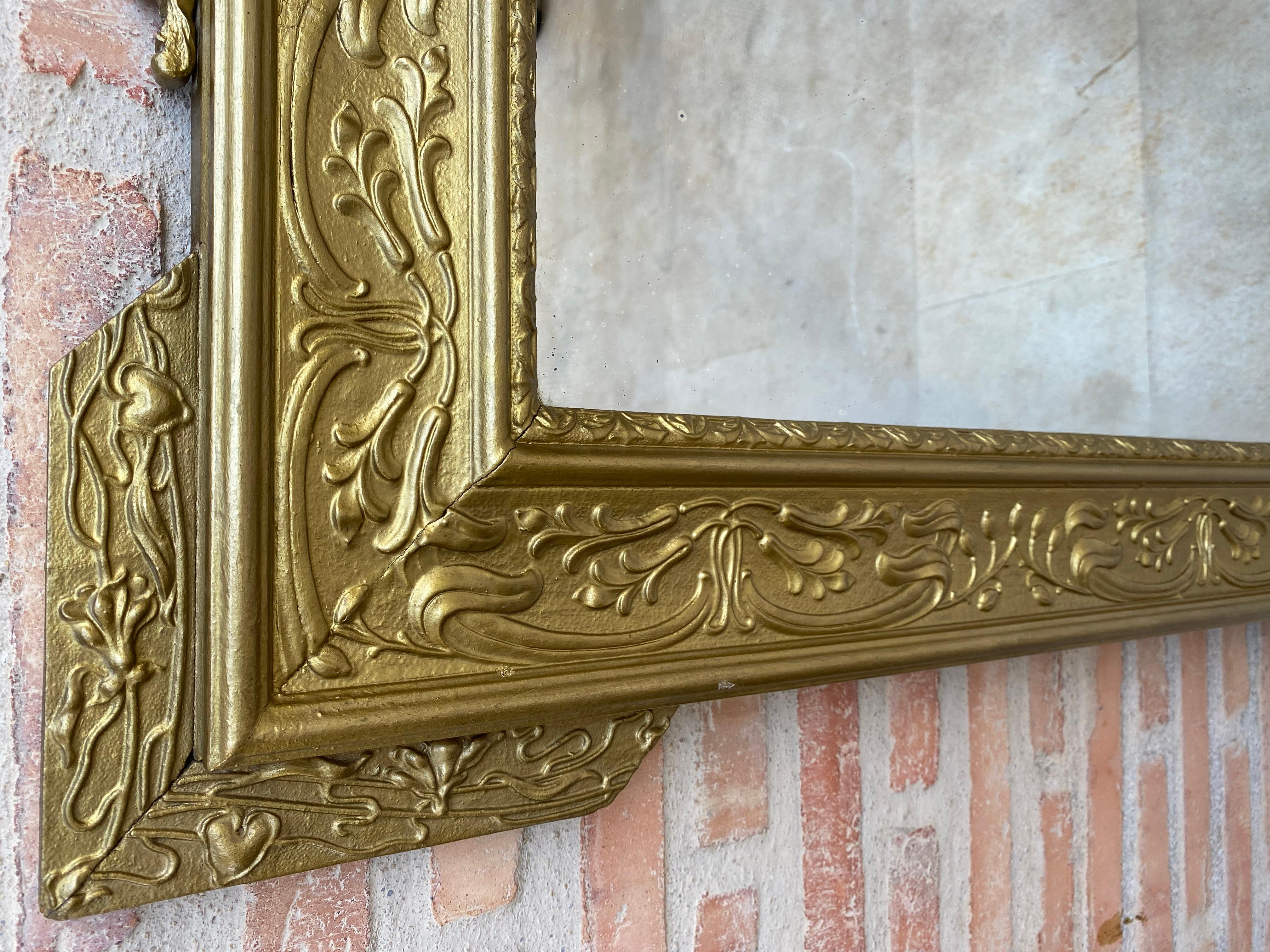 Rectangular Gold Hand Carved Wooden Mirror, 1960 In Good Condition For Sale In Miami, FL