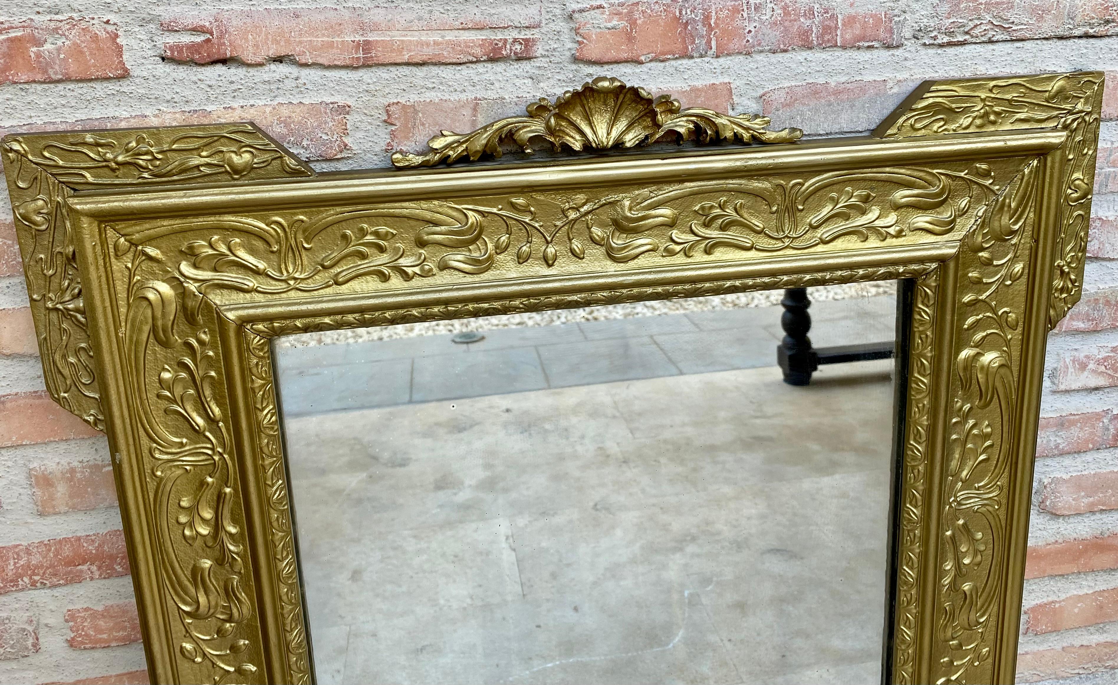 20th Century Rectangular Gold Hand Carved Wooden Mirror, 1960 For Sale