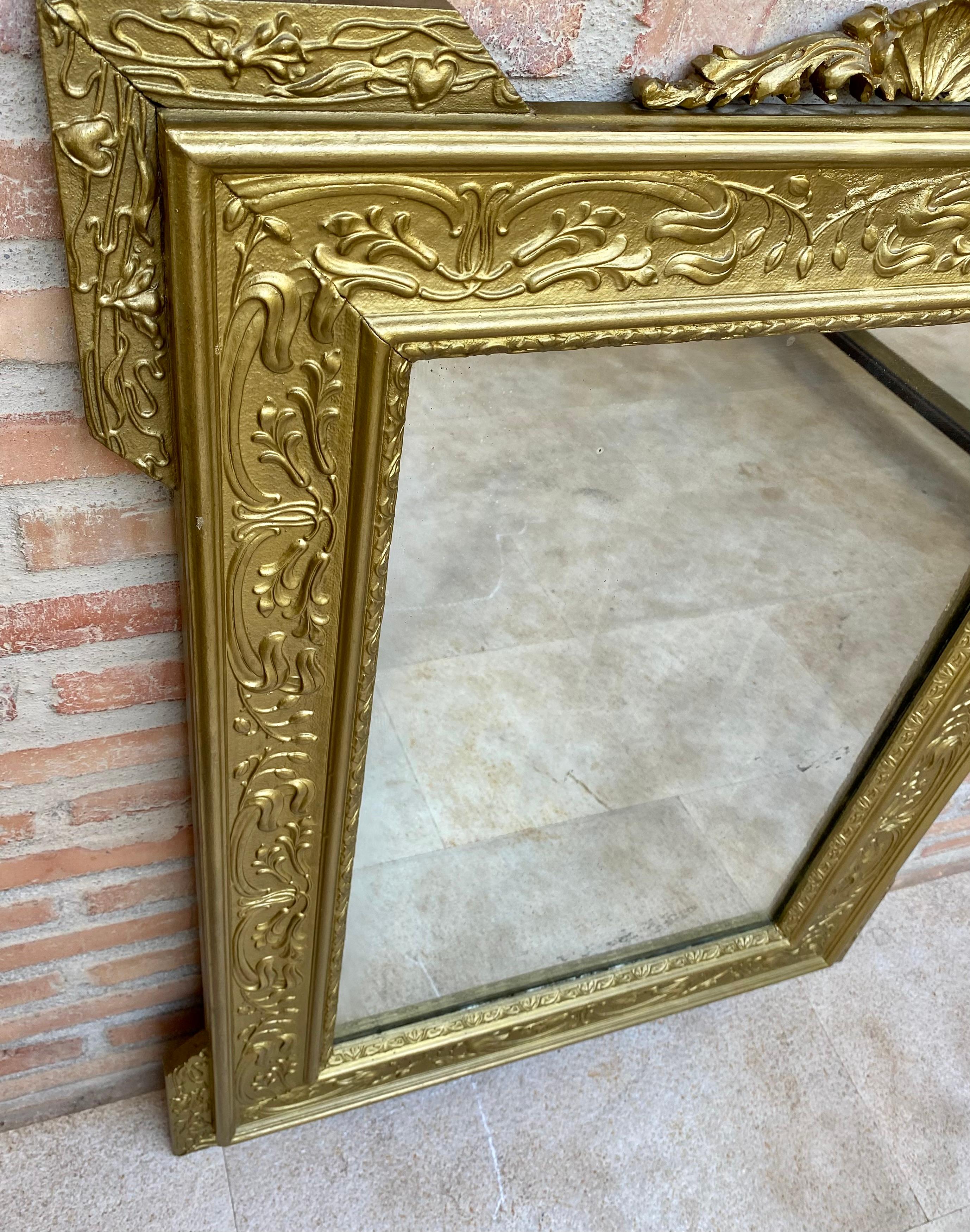 Metal Rectangular Gold Hand Carved Wooden Mirror, 1960 For Sale