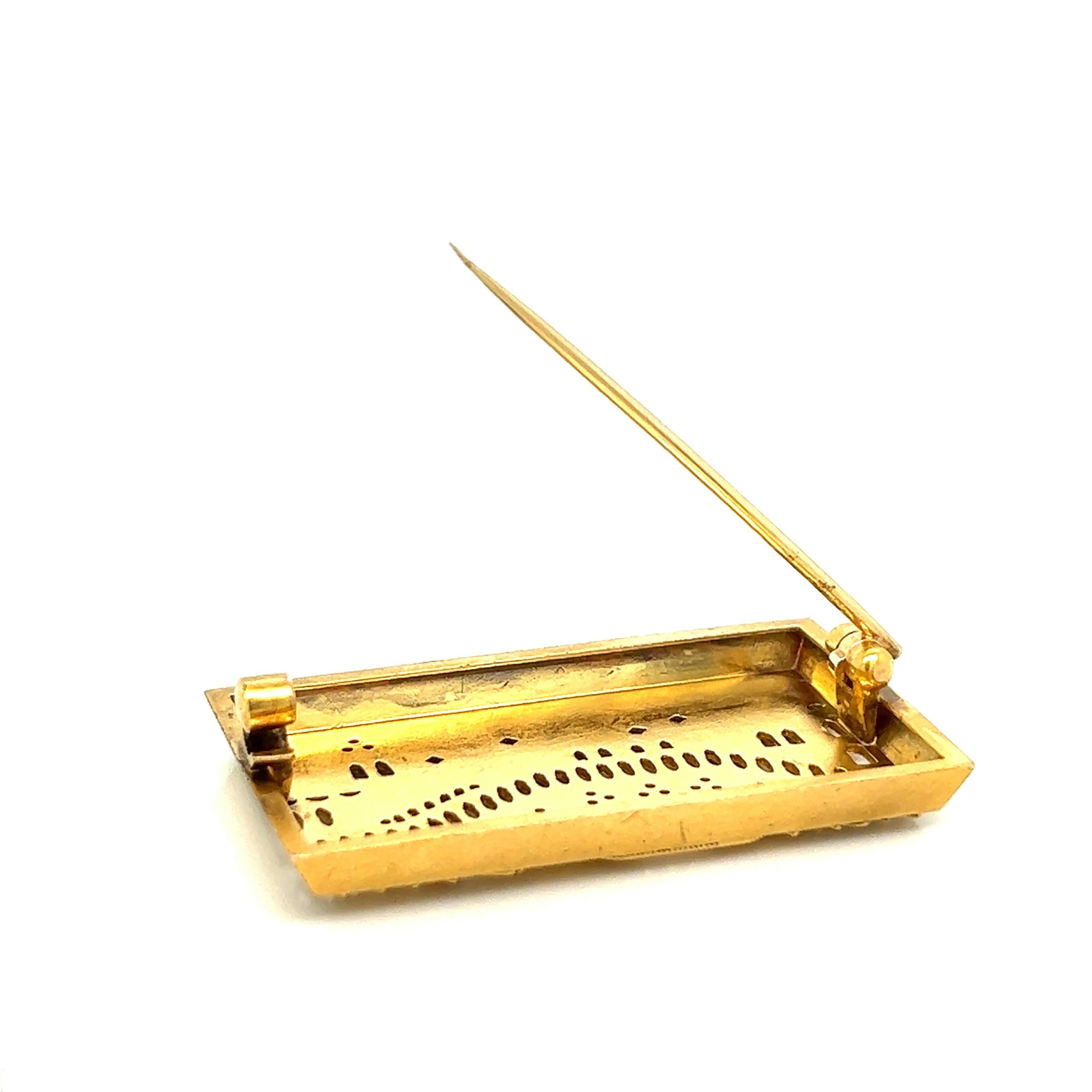 Rectangular Gold Scenic Brooch For Sale 1
