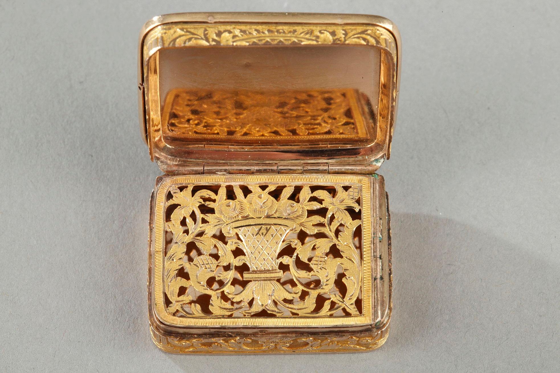 Women's or Men's Rectangular, Gold Vinaigrette, Early 19th Century For Sale