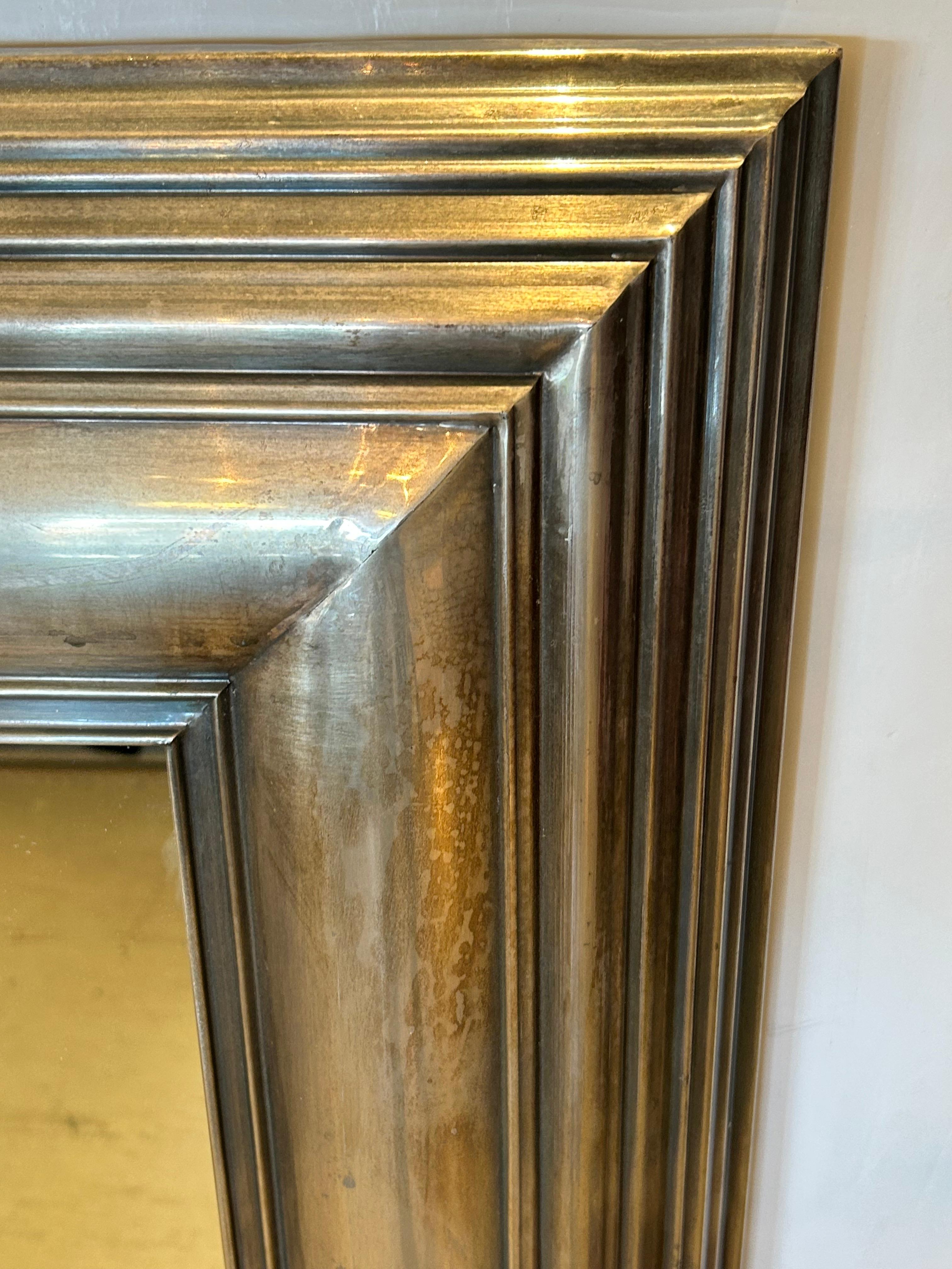 Rectangular Graduated Antiqued Metal Mirror with Pewter Silverplate Finish For Sale 5