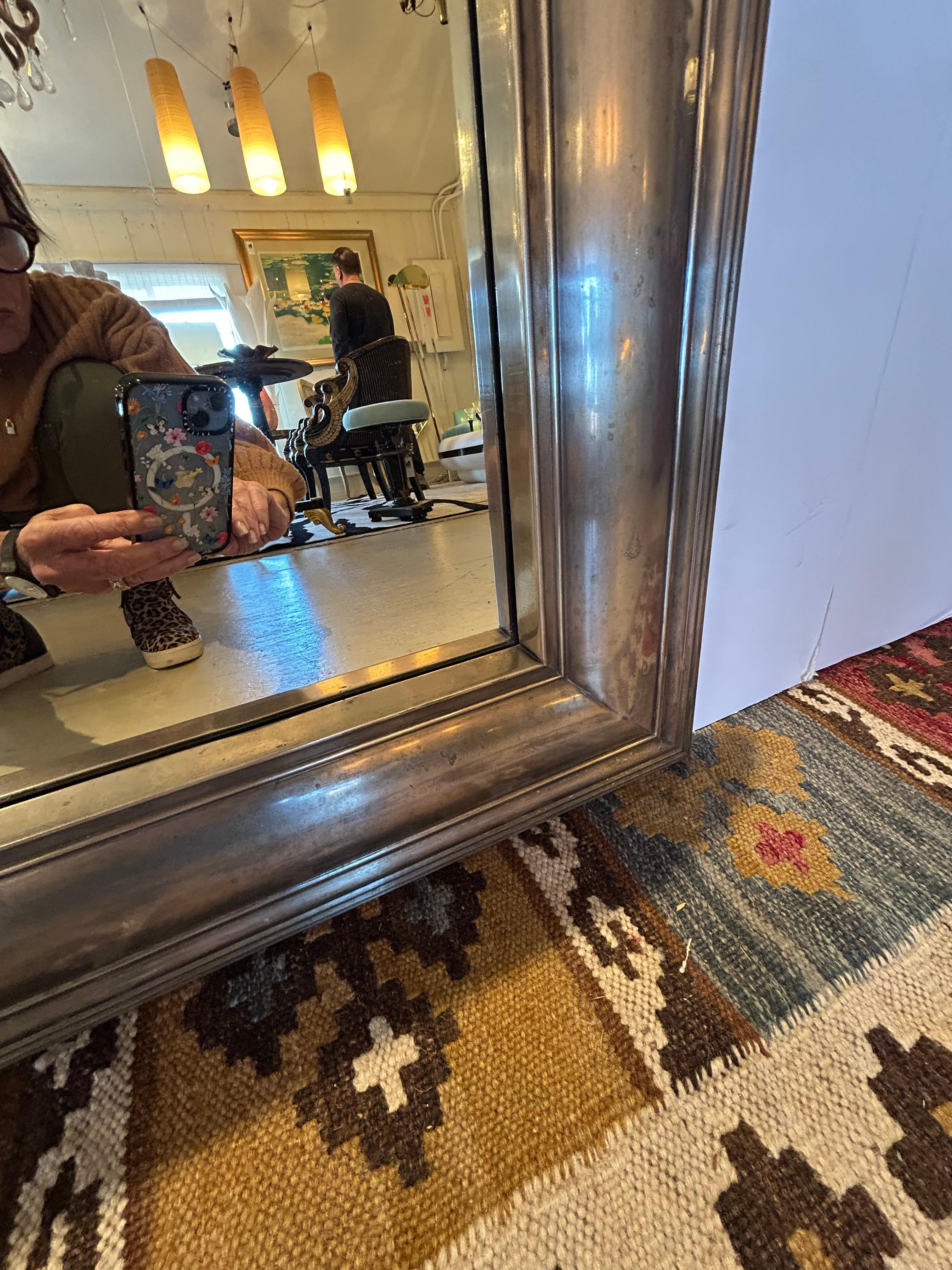 Rectangular Graduated Antiqued Metal Mirror with Pewter Silverplate Finish For Sale 2
