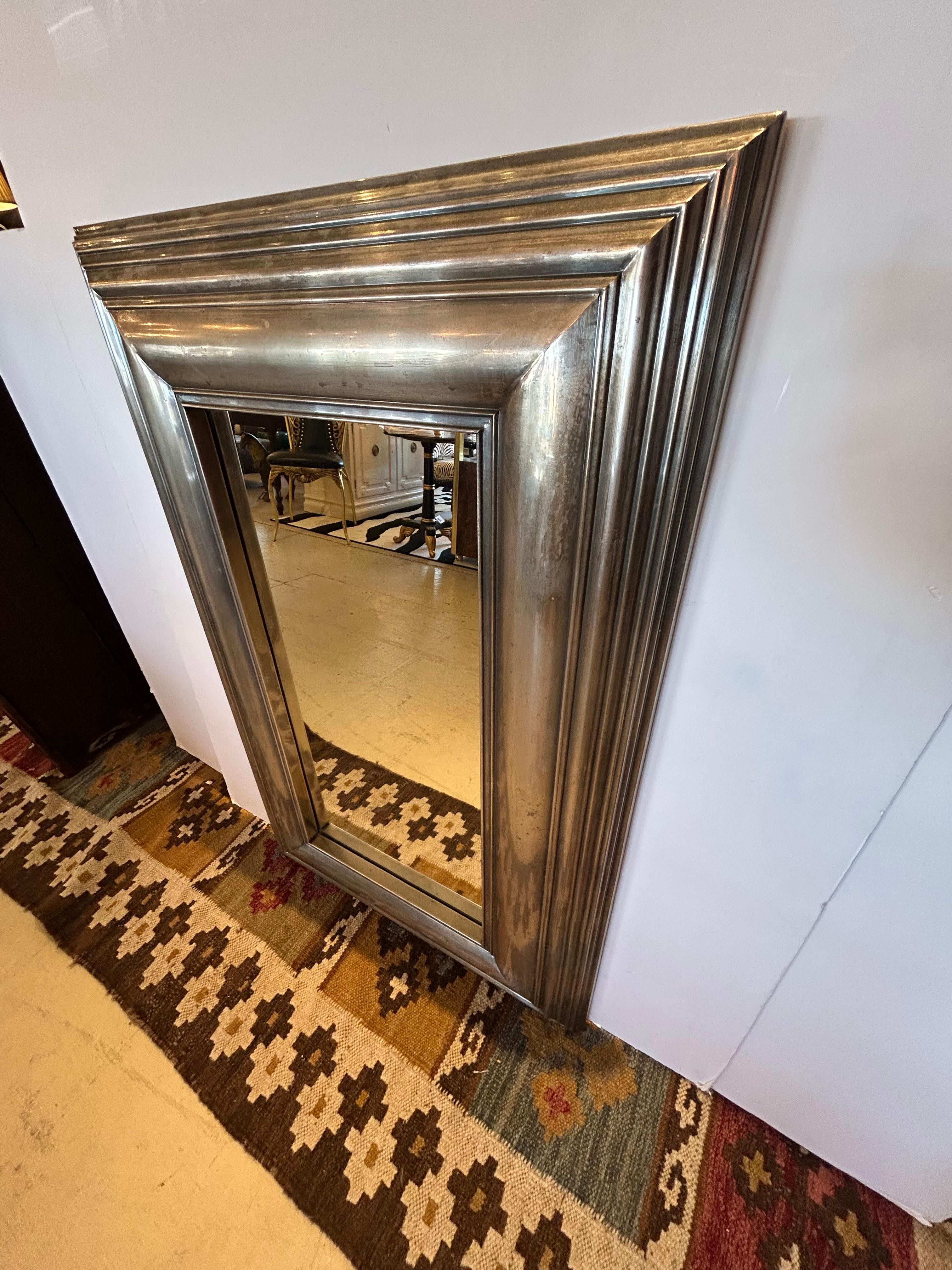 Rectangular Graduated Antiqued Metal Mirror with Pewter Silverplate Finish For Sale 3