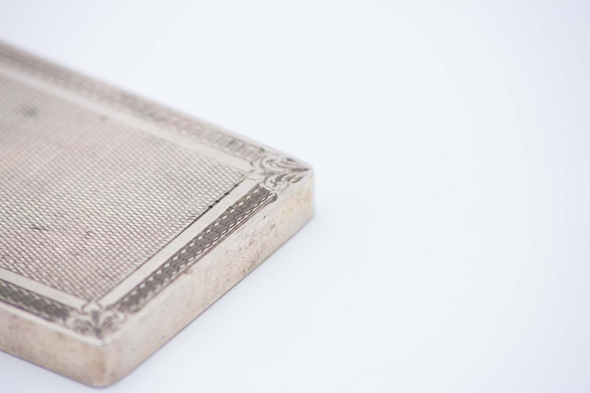 European Rectangular guilloche silver carton box For Sale