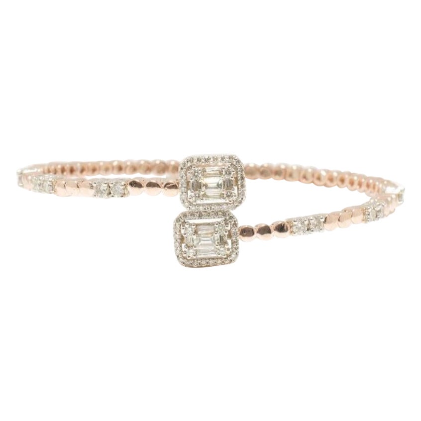Pulsera rectangular con halo de diamantes en oro macizo de 14k (certificado) en venta
