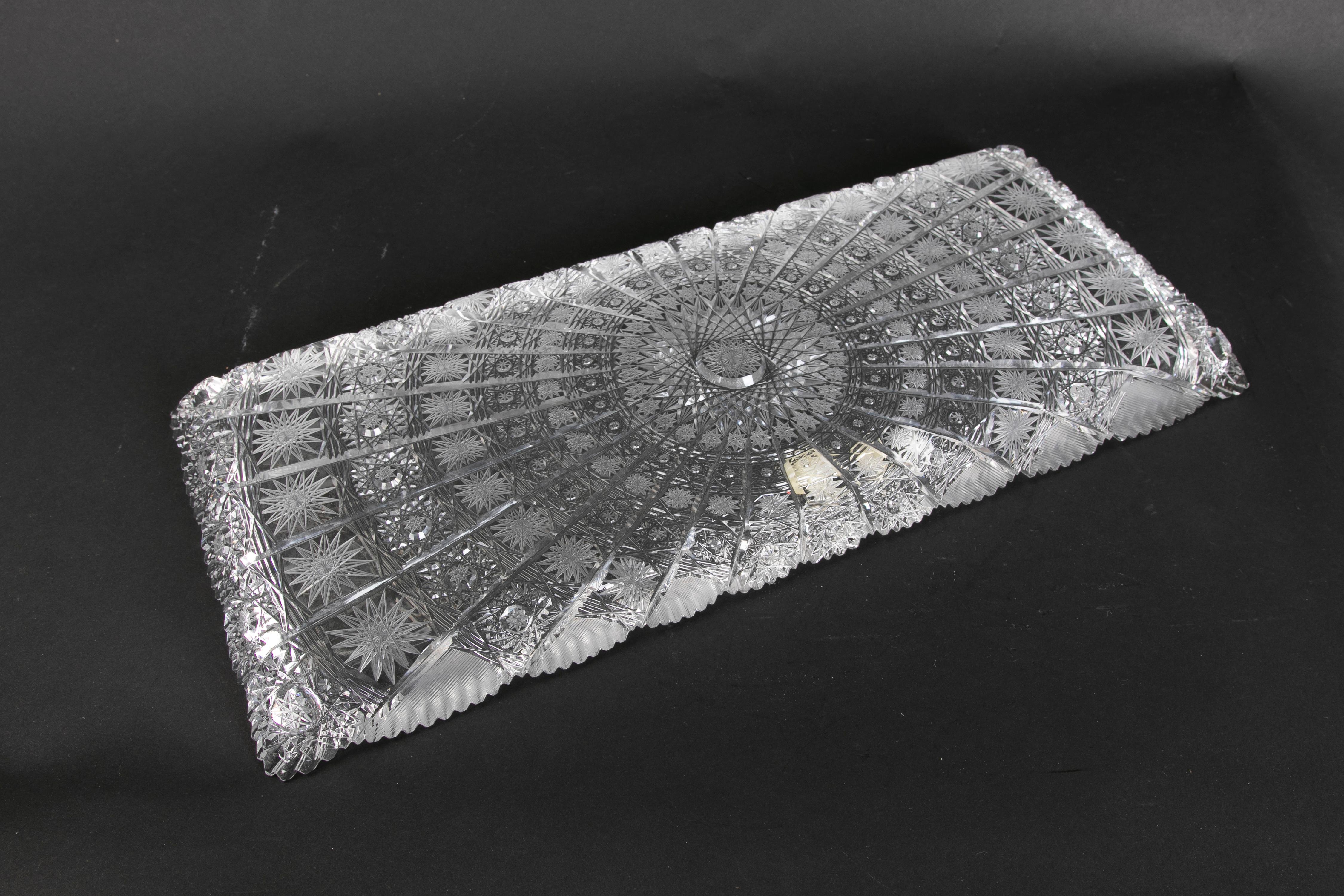 Rectangular Hand-Cut Bohemian Crystal Tray For Sale 4