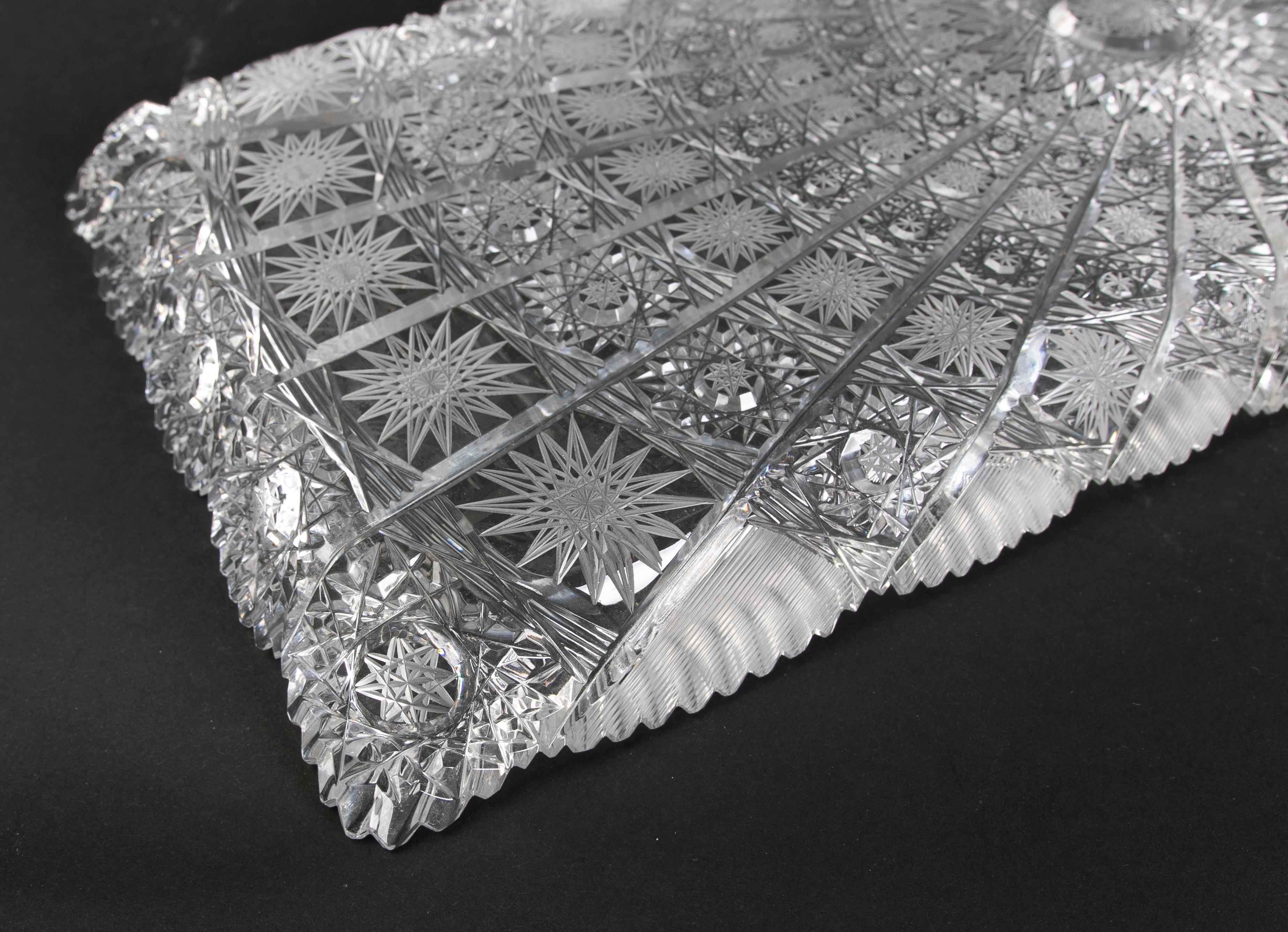 Rectangular Hand-Cut Bohemian Crystal Tray For Sale 5