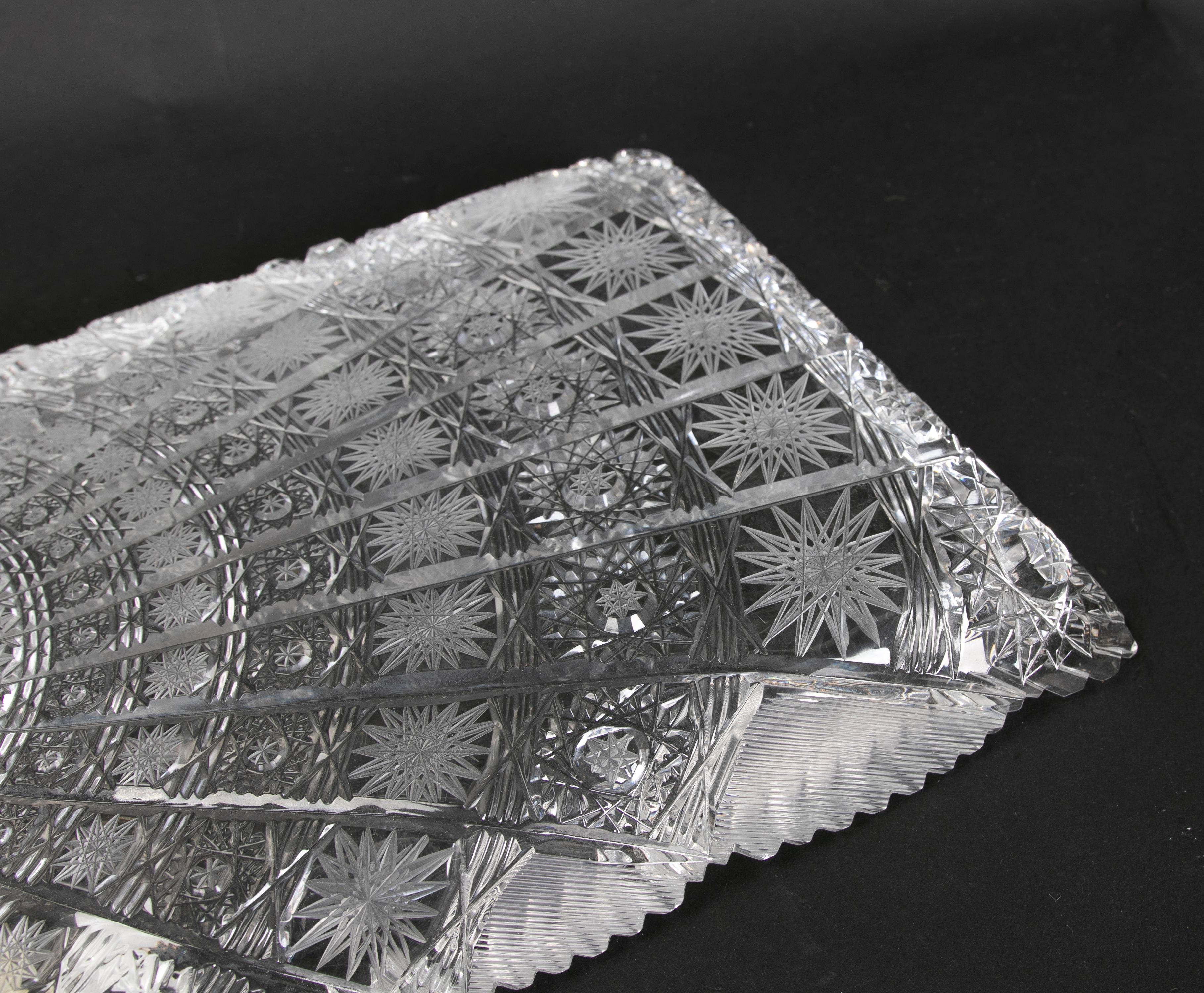 Rectangular Hand-Cut Bohemian Crystal Tray For Sale 7