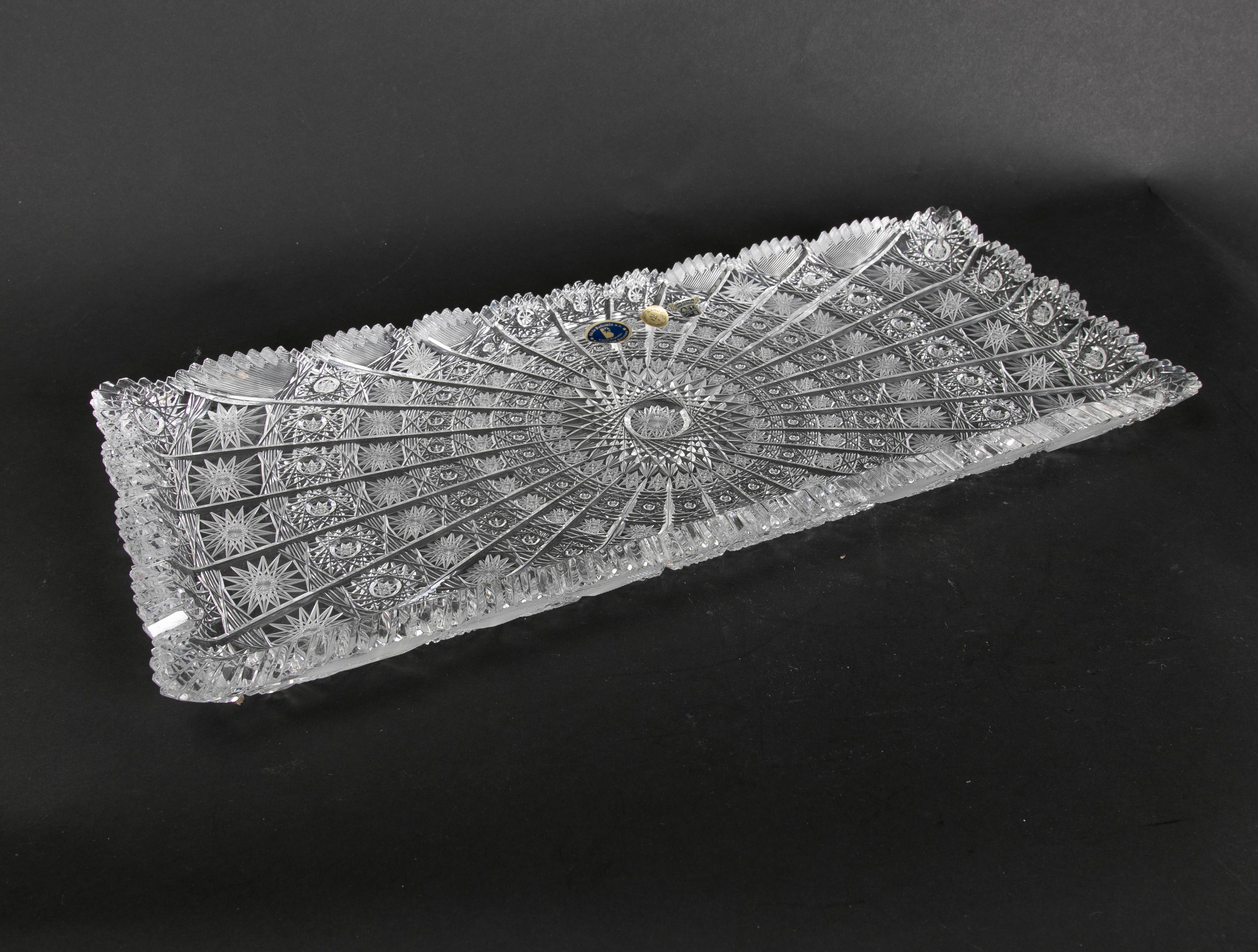 Rectangular Hand-Cut Bohemian Crystal Tray.