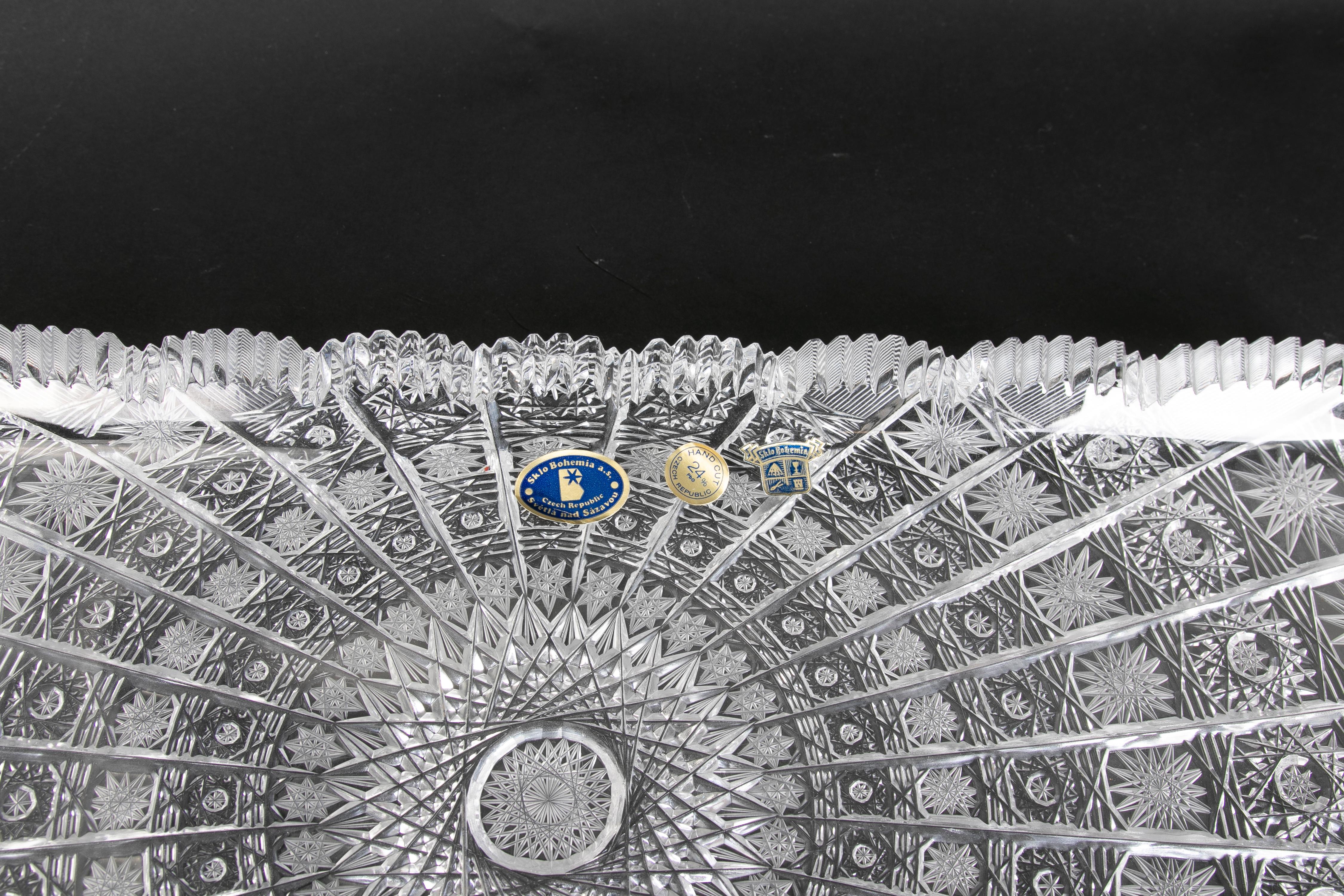 20th Century Rectangular Hand-Cut Bohemian Crystal Tray For Sale