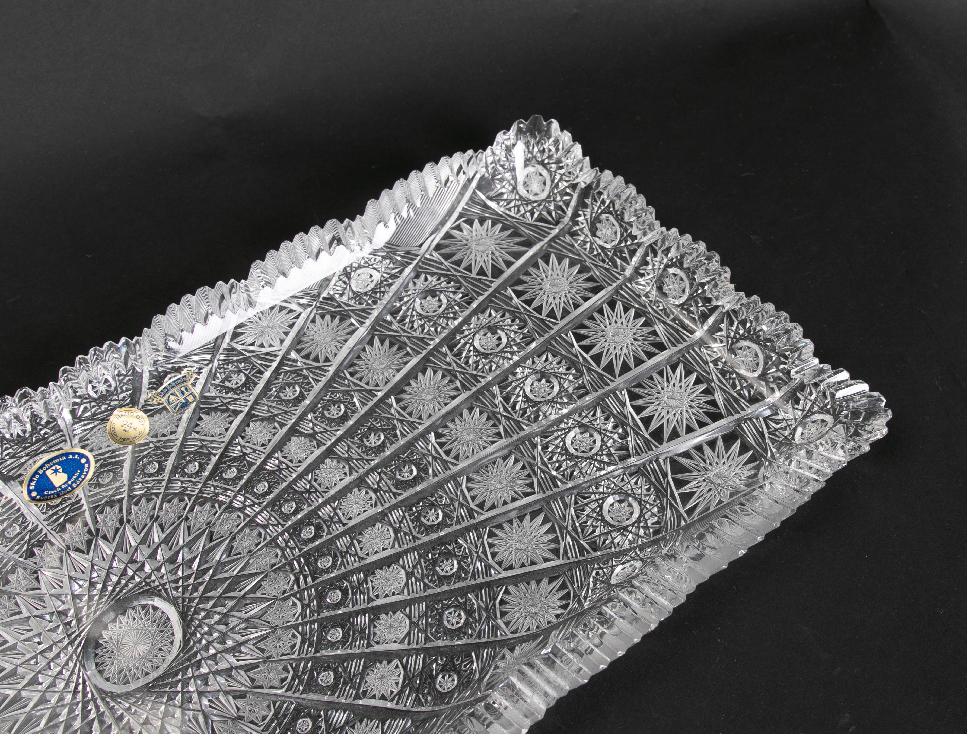 20th Century Rectangular Hand-Cut Bohemian Crystal Tray For Sale