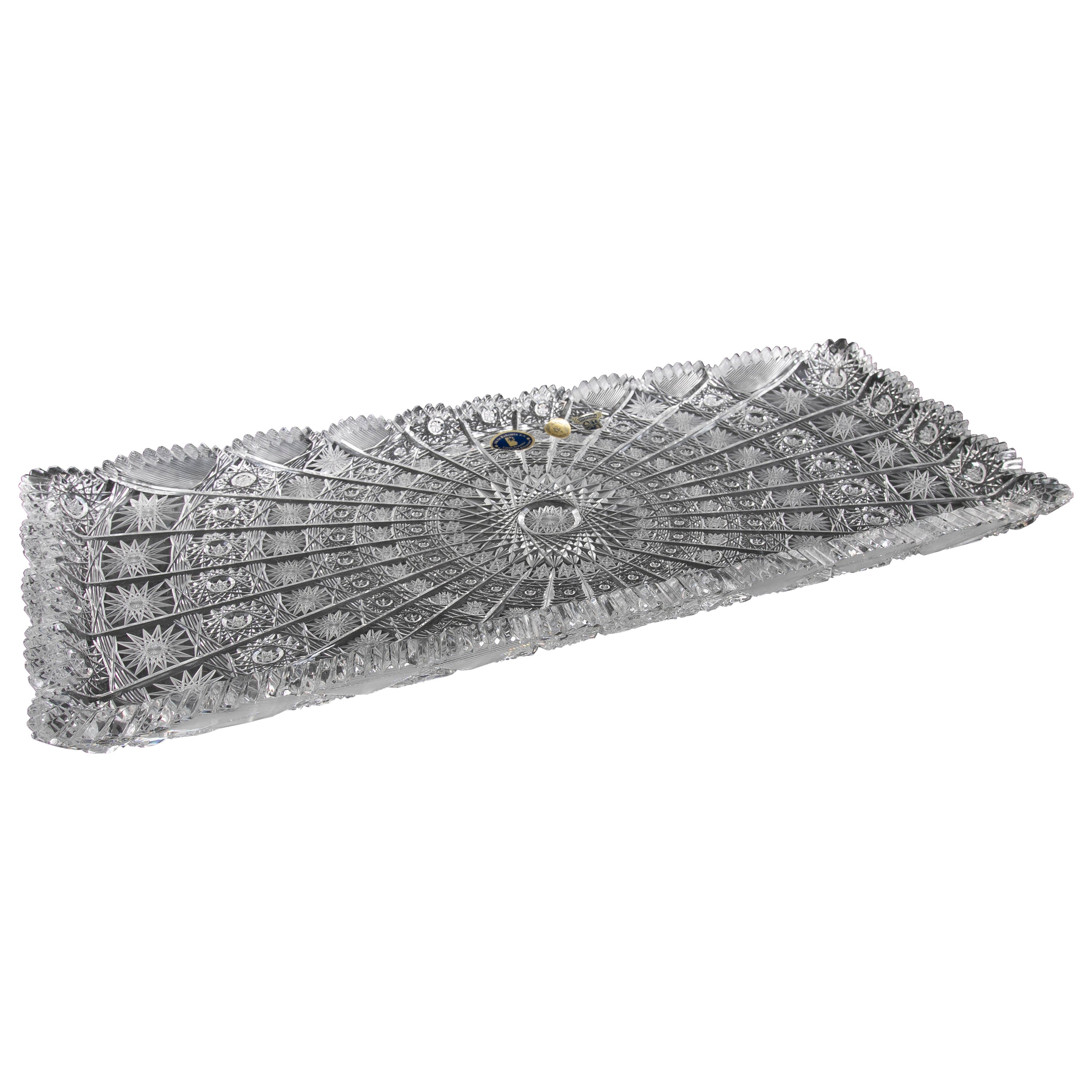 Plateau rectangulaire en cristal de Bohème taillé à la main