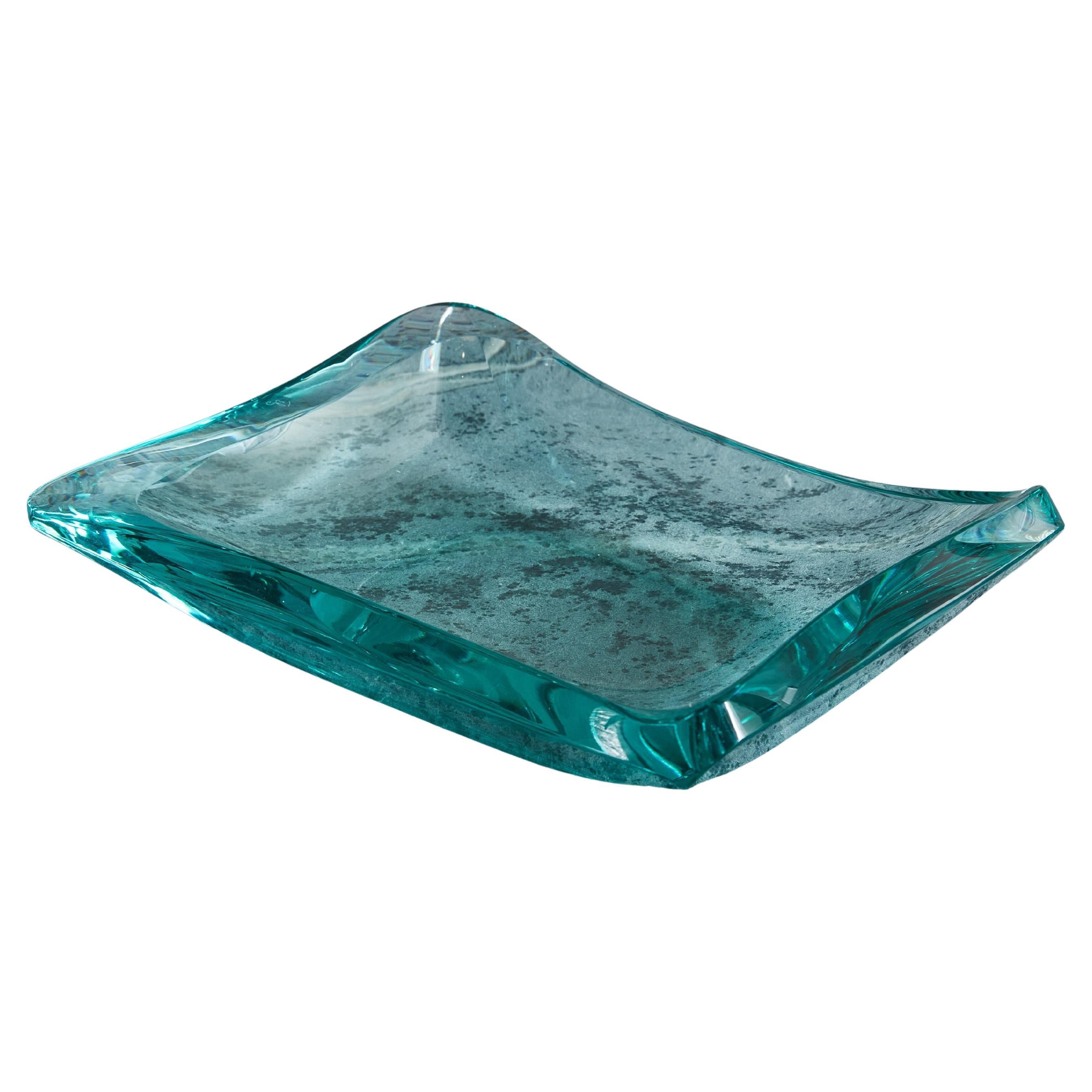 Rectangular Handblown Glass Bowl by Erwin Walter Burger for Fontana, Italy 1950s For Sale