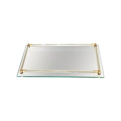 Vintage Rectangular Hollywood Regency Mirrored Glass Display Tray with Brass Detail