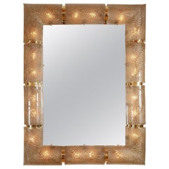 Retro Rectangular Illuminated Mirror with Textured Glass Surround