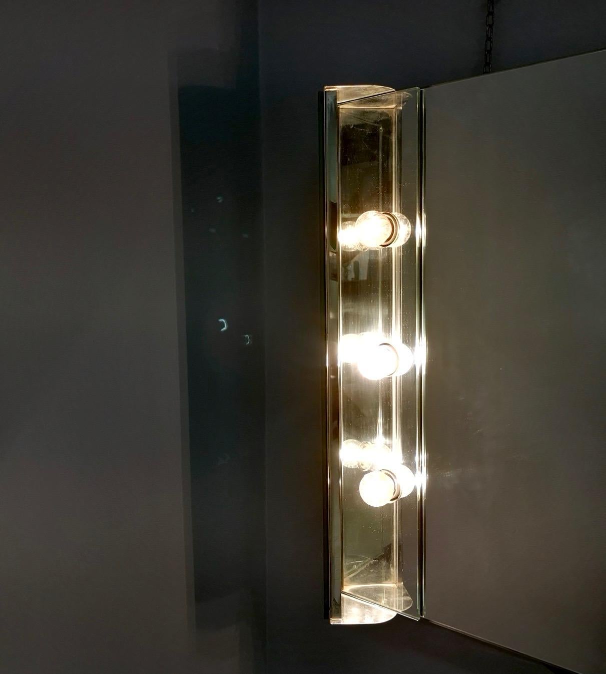 Steel Rectangular Illuminated Wall Mirror by Veca, Italy, 1970s