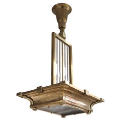 Rectangular Industrial brass + glass French vintage billiard style chandelier