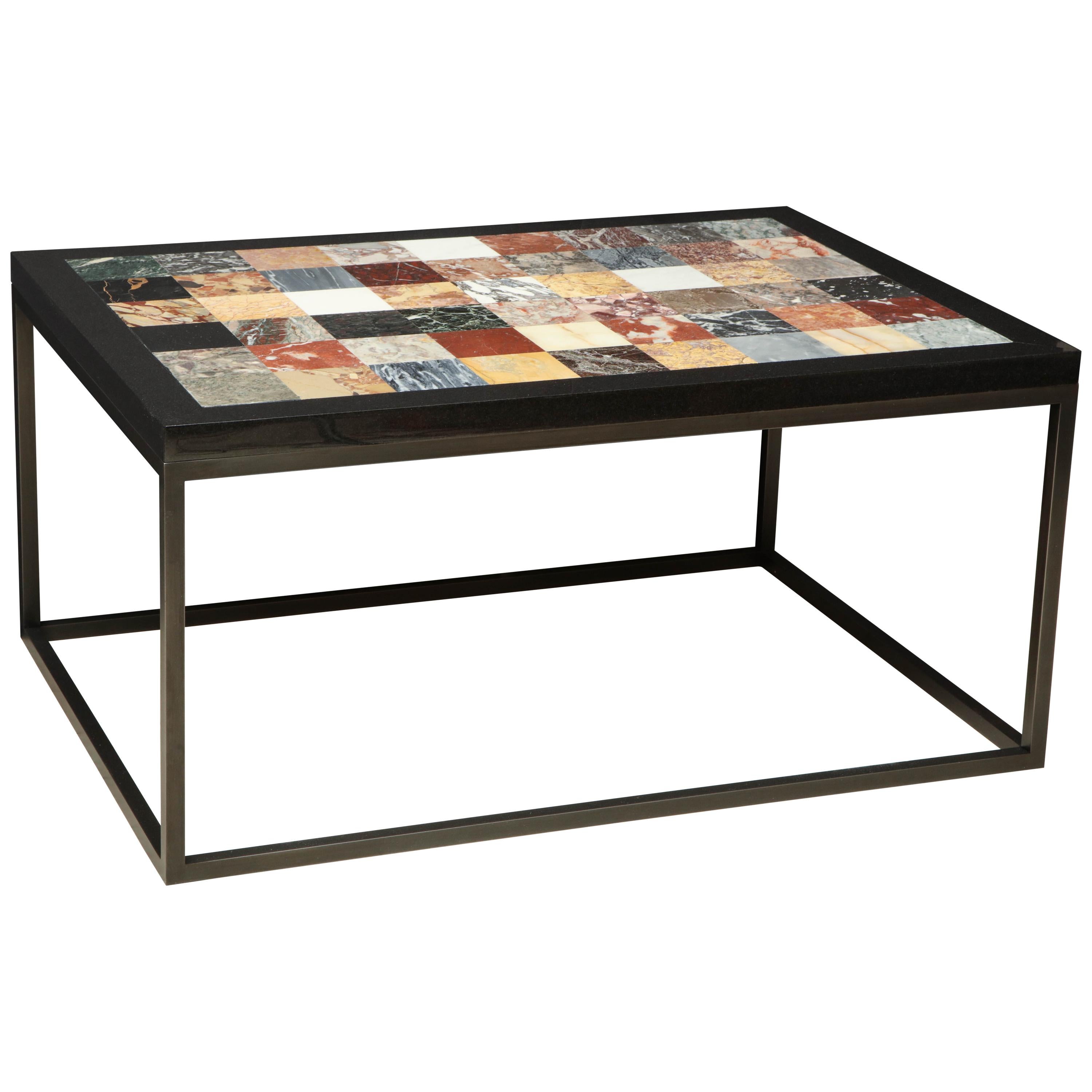 Rectangular Iron Coffee Table with Specimen Marble Top, Italy, circa 1960s For Sale
