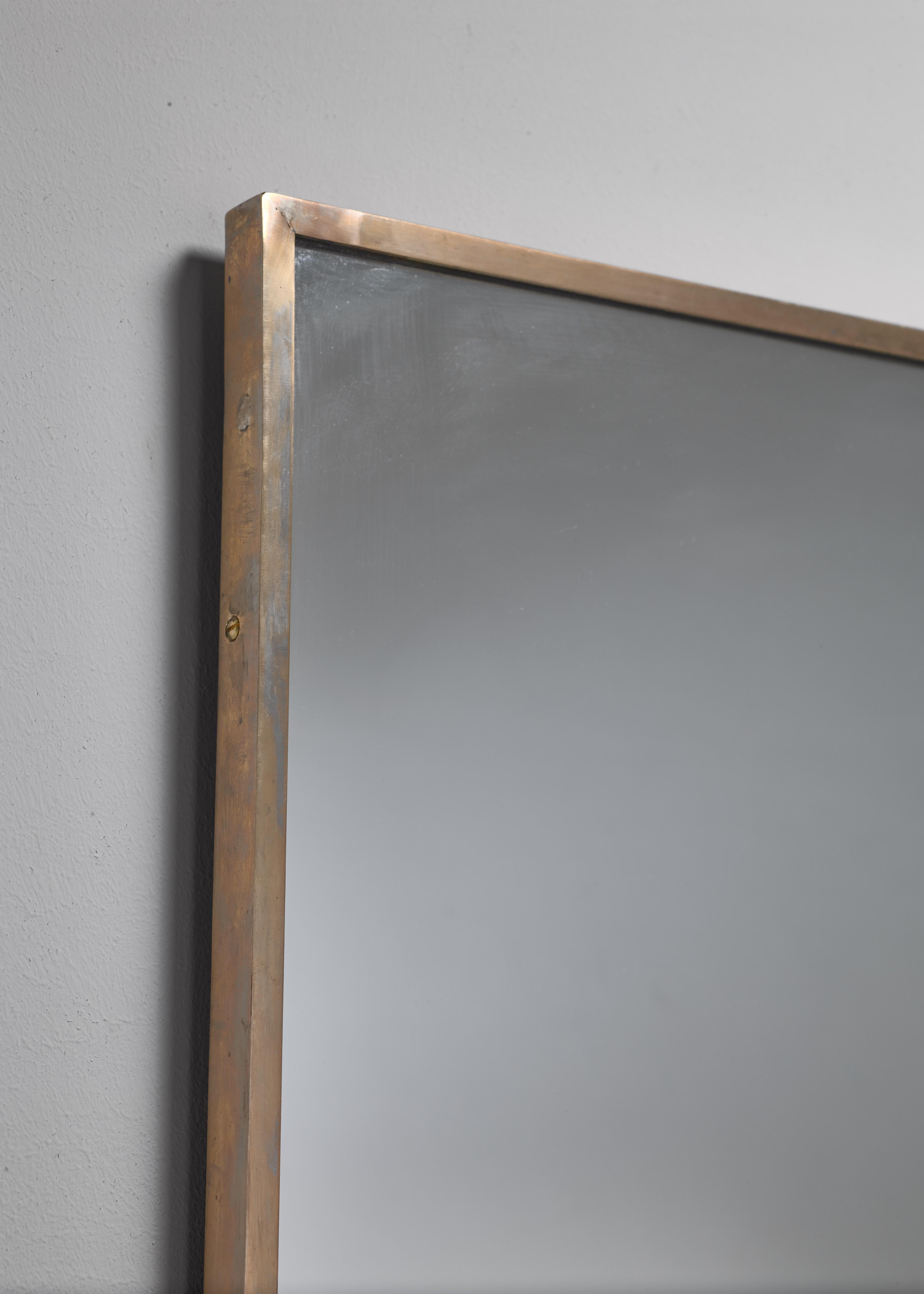 Mid-Century Modern Rectangular Italian brass mirror, 1950s  For Sale