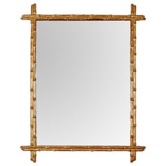 Rectangular Italian Mirror, Gilded Faux Bamboo, 1950s