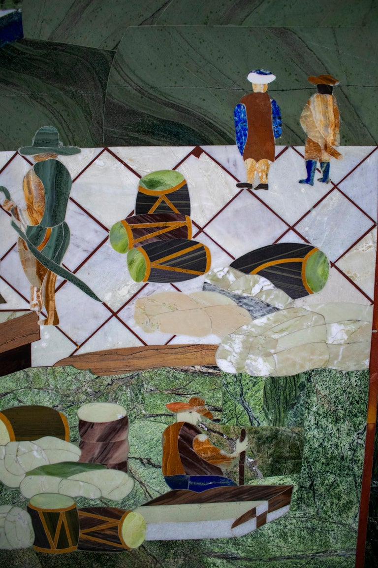 Rectangular Italian Pietra Dura Mosaic Inlay Stone Table Top with Marina Scene For Sale 4