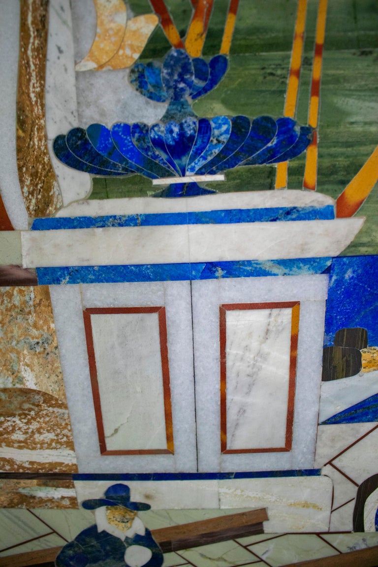 Rectangular Italian Pietra Dura Mosaic Inlay Stone Table Top with Marina Scene For Sale 9