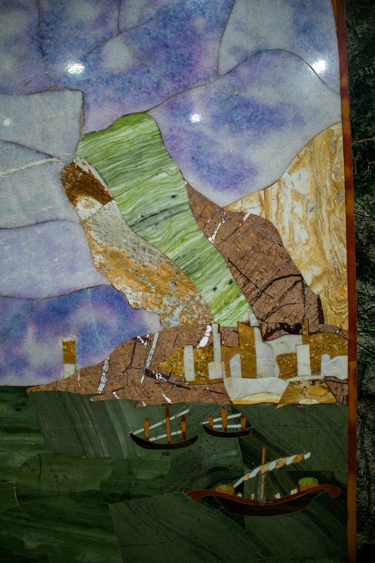 Rectangular Italian Pietra Dura Mosaic Inlay Stone Table Top with Marina Scene For Sale 1
