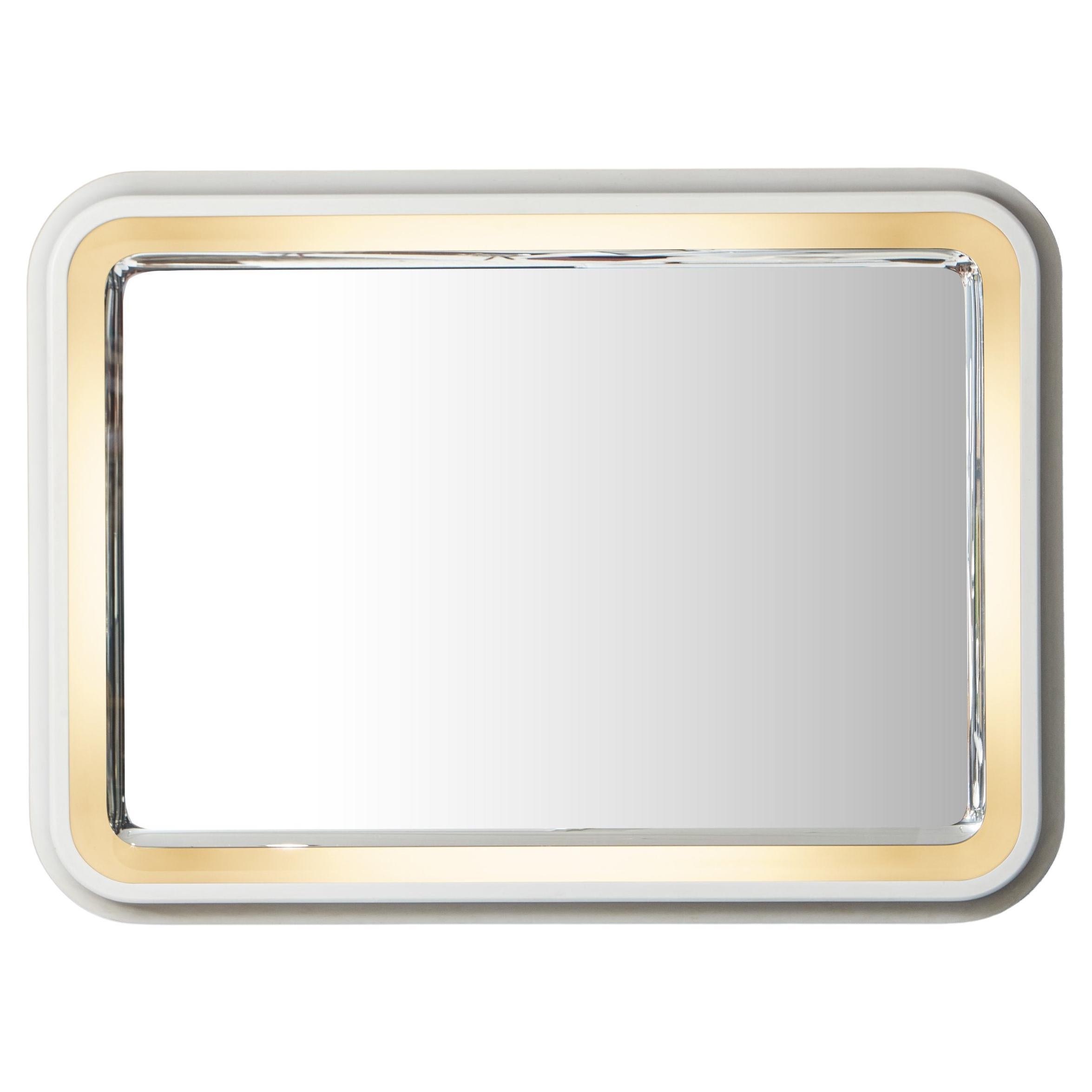 Rectangular Ivory Acrylic Frame Backlit Mirror, Italy 1970s For Sale