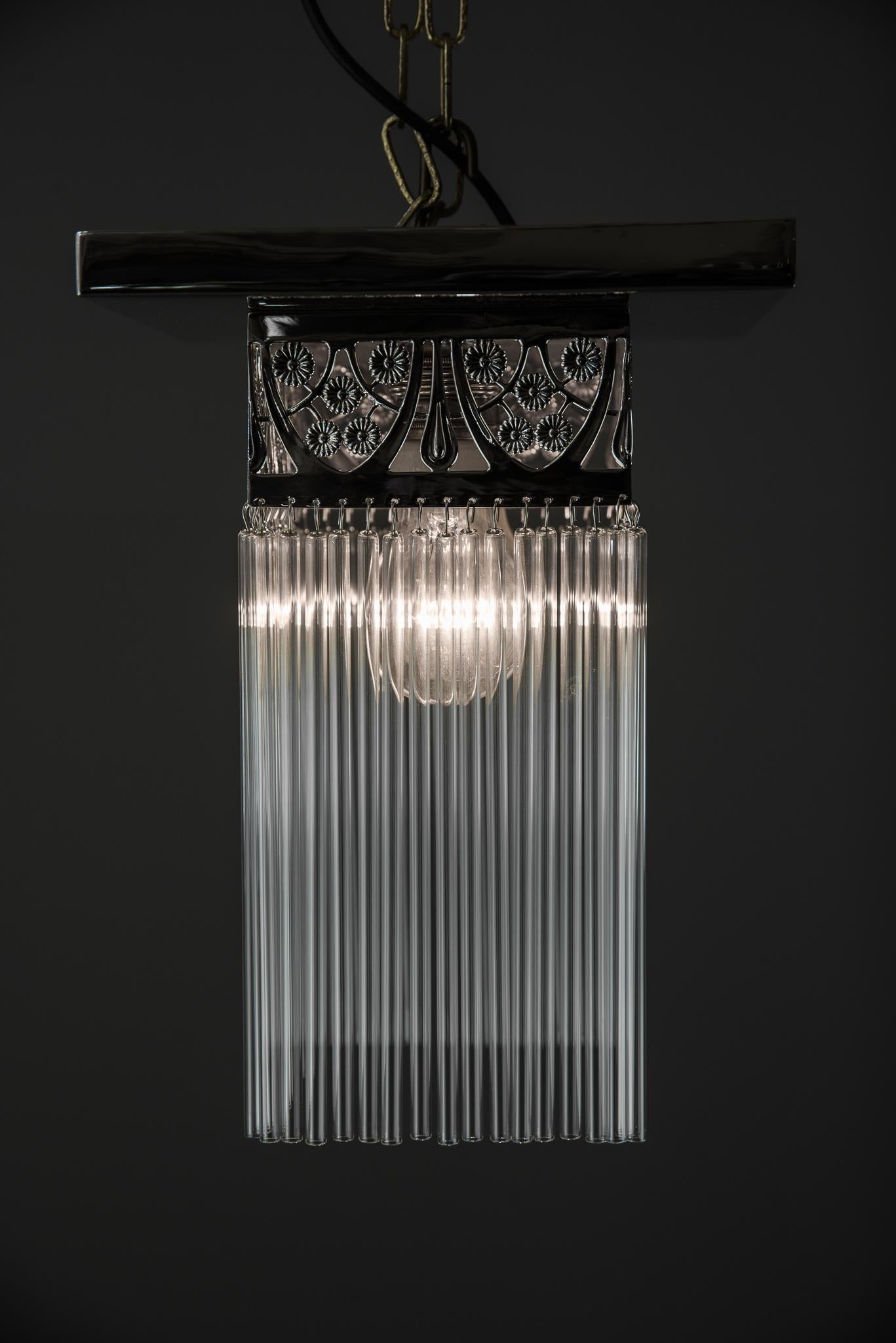 Rectangular Jugendstil Nickel-Plated Ceiling Lamp with Glass Sticks 4