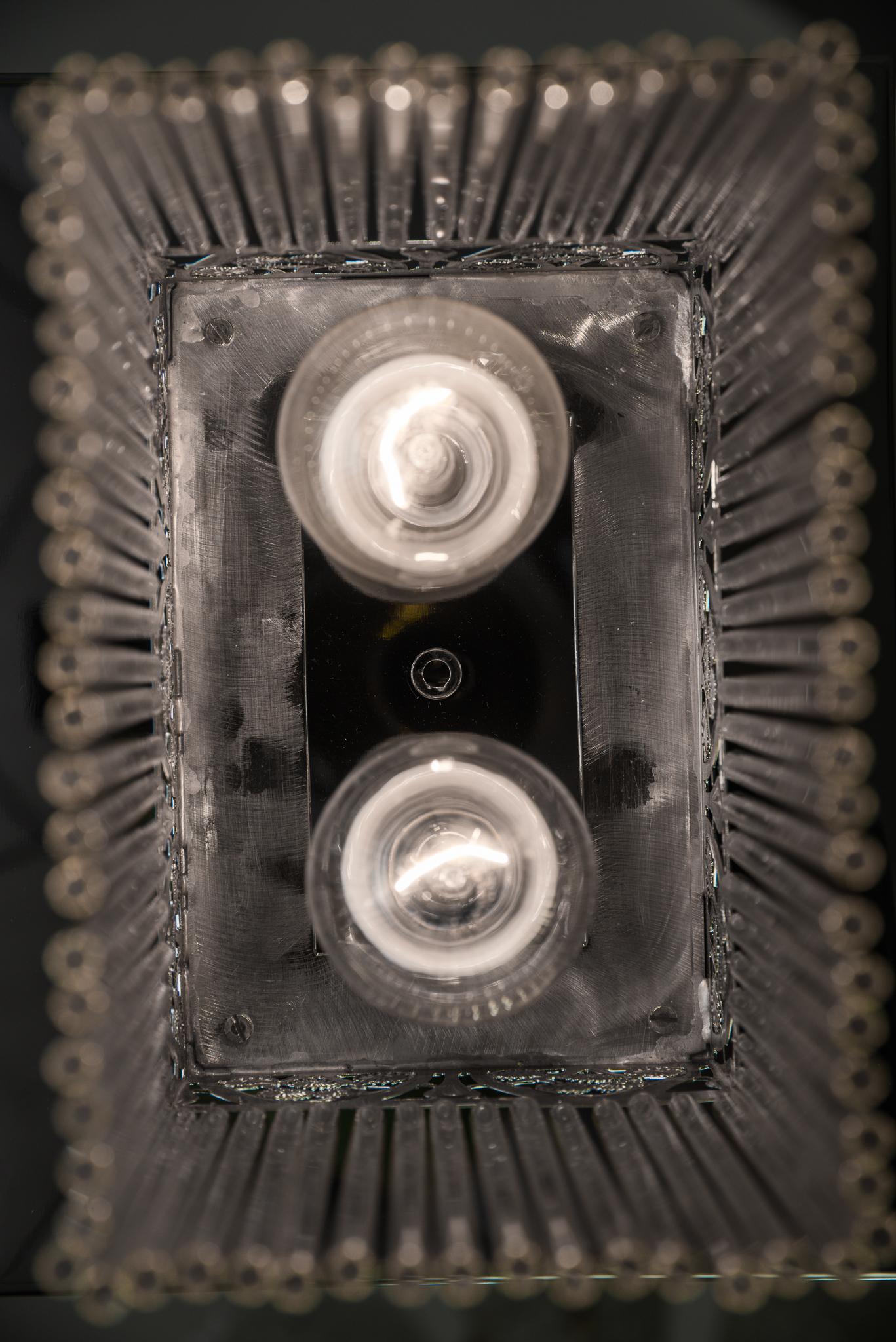 Rectangular Jugendstil Nickel-Plated Ceiling Lamp with Glass Sticks 7