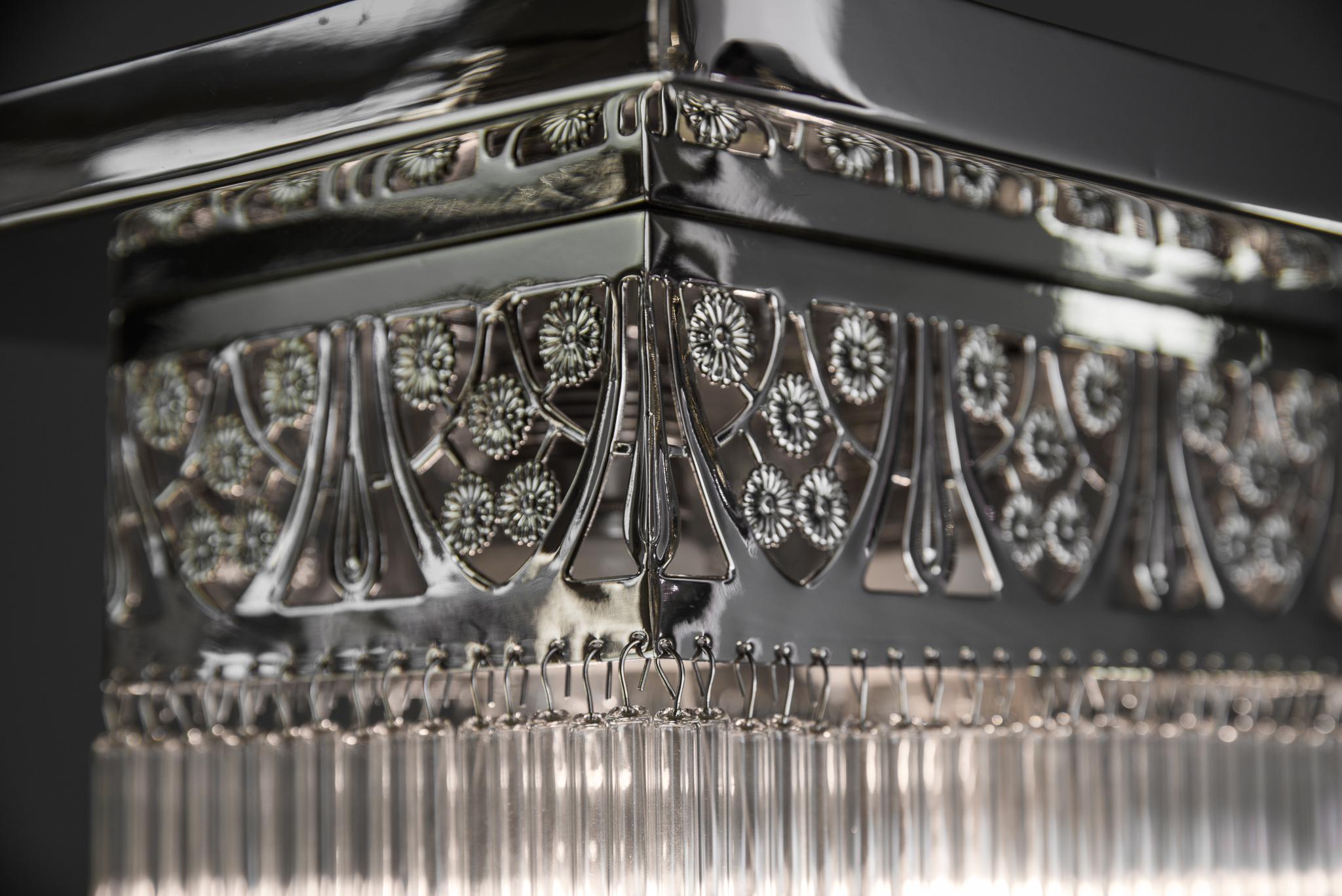 Rectangular Jugendstil Nickel-Plated Ceiling Lamp with Glass Sticks 2