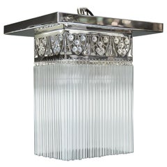 Rectangular Jugendstil Nickel-Plated Ceiling Lamp with Glass Sticks