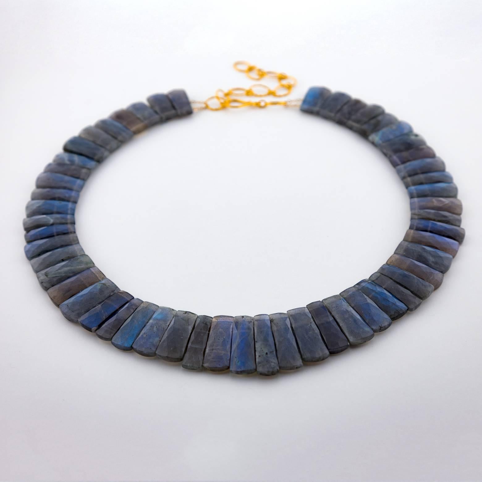 Rectangular Labradorite Cushion Necklace In Excellent Condition For Sale In Berkeley, CA