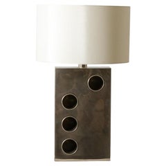 Rectangular lamp in chrome-plated and cut metal. 1970s.