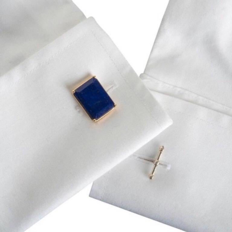 These striking cufflinks, designed to be worn with a French cuff shirt by either a man or a woman, are shown set in 14K yellow gold and feature a chain and solid gold T-bar.  The T-bar is a signature Dudley VanDyke design.  The stunning, rectangular