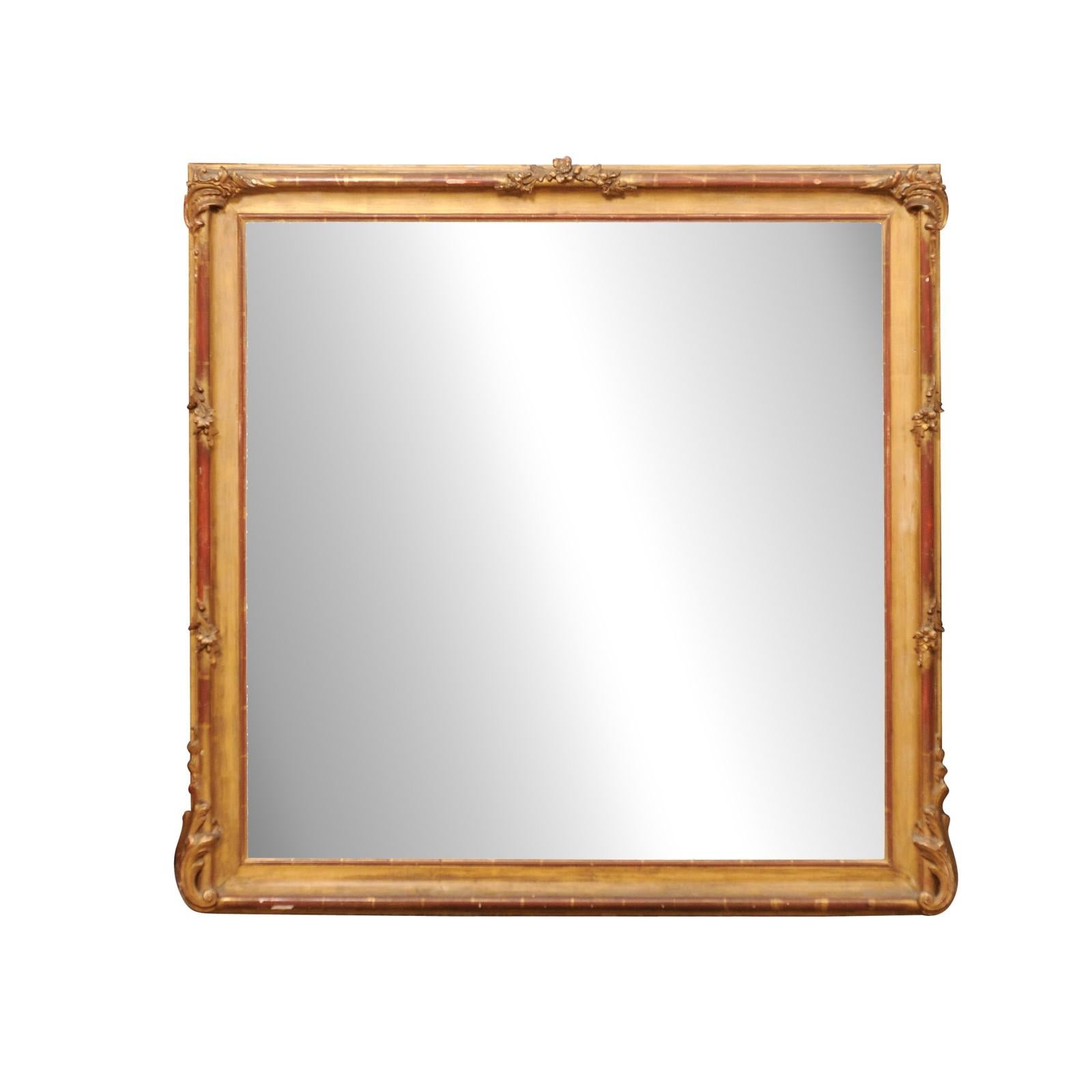 Rectangular Late 19th Century Continental Giltwood Mirror In Good Condition For Sale In Atlanta, GA