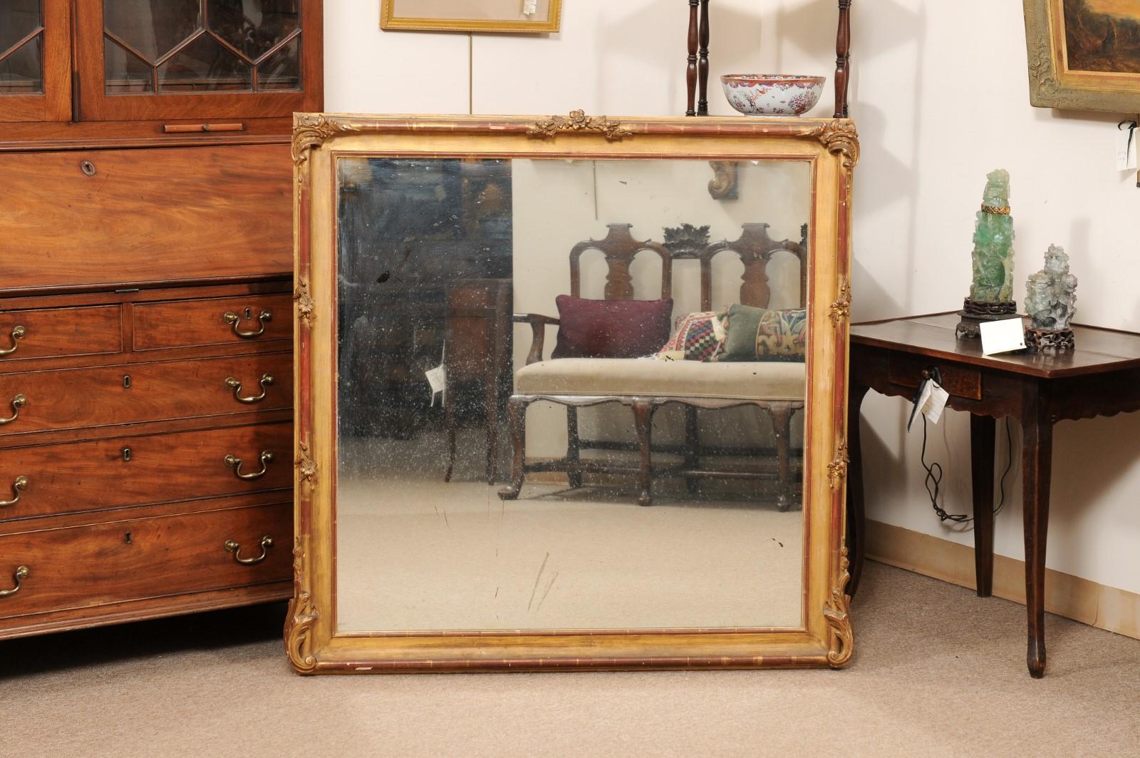 Rectangular Late 19th Century Continental Giltwood Mirror For Sale 1