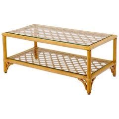 Rectangular Lattice Patters Two Tier Rattan and Bamboo Coffee Table