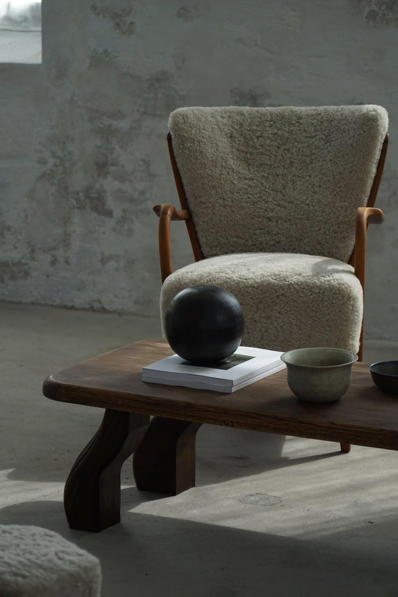 Rectangular Low Brutalist Coffee Sofa Table in Solid Oak, French Modern, 1970s 11