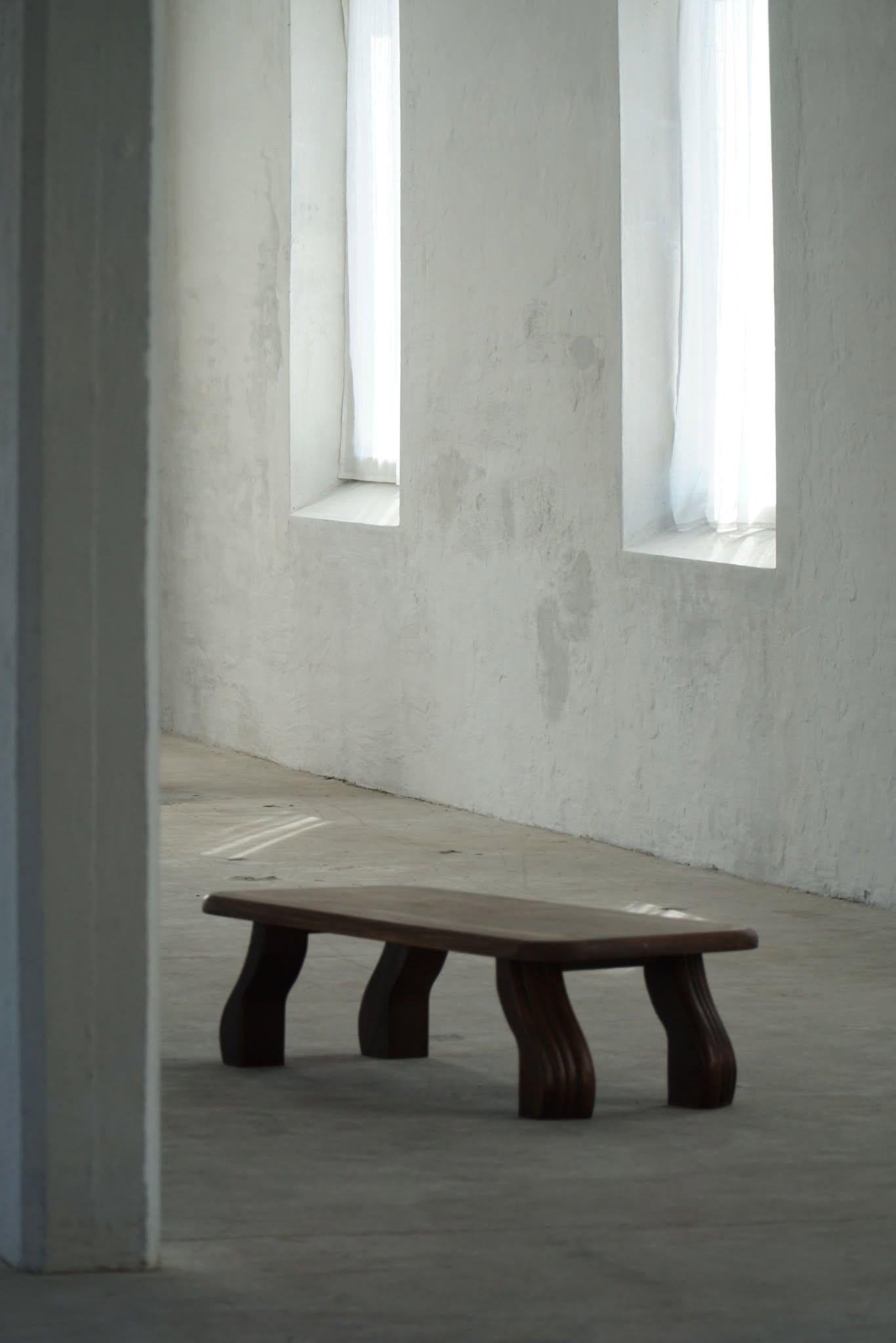 Organic Modern Rectangular Low Brutalist Coffee Sofa Table in Solid Oak, French Modern, 1970s