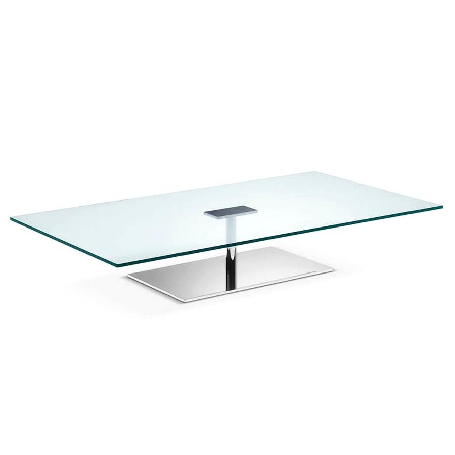 Italian Farniente, Rectangular Low Coffee Table with Glass Top & Chrome Base For Sale