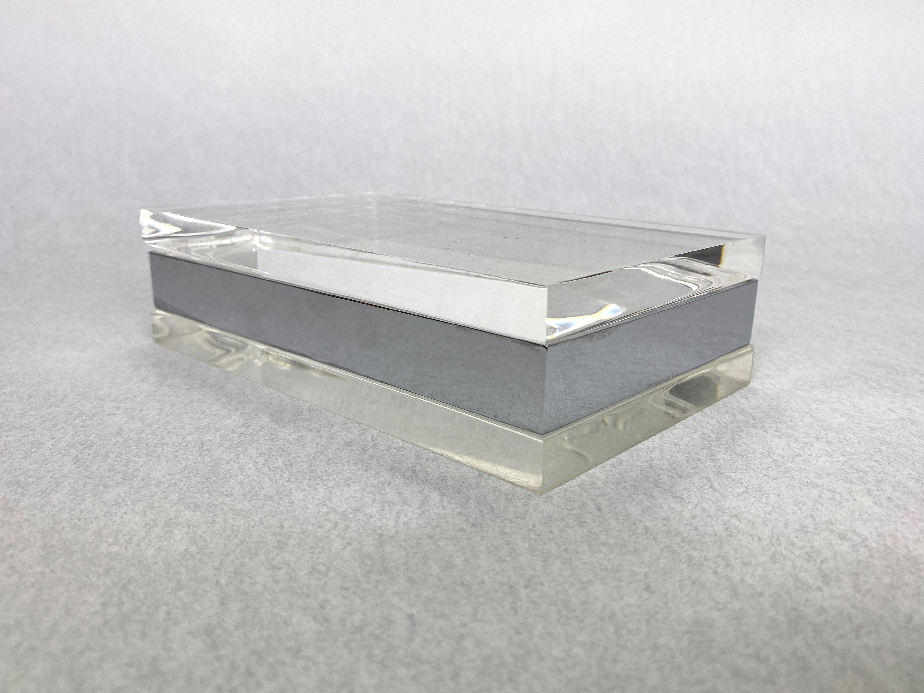 Mid-Century Modern Rectangular Lucite and Chrome Box, Italy, 1970s For Sale