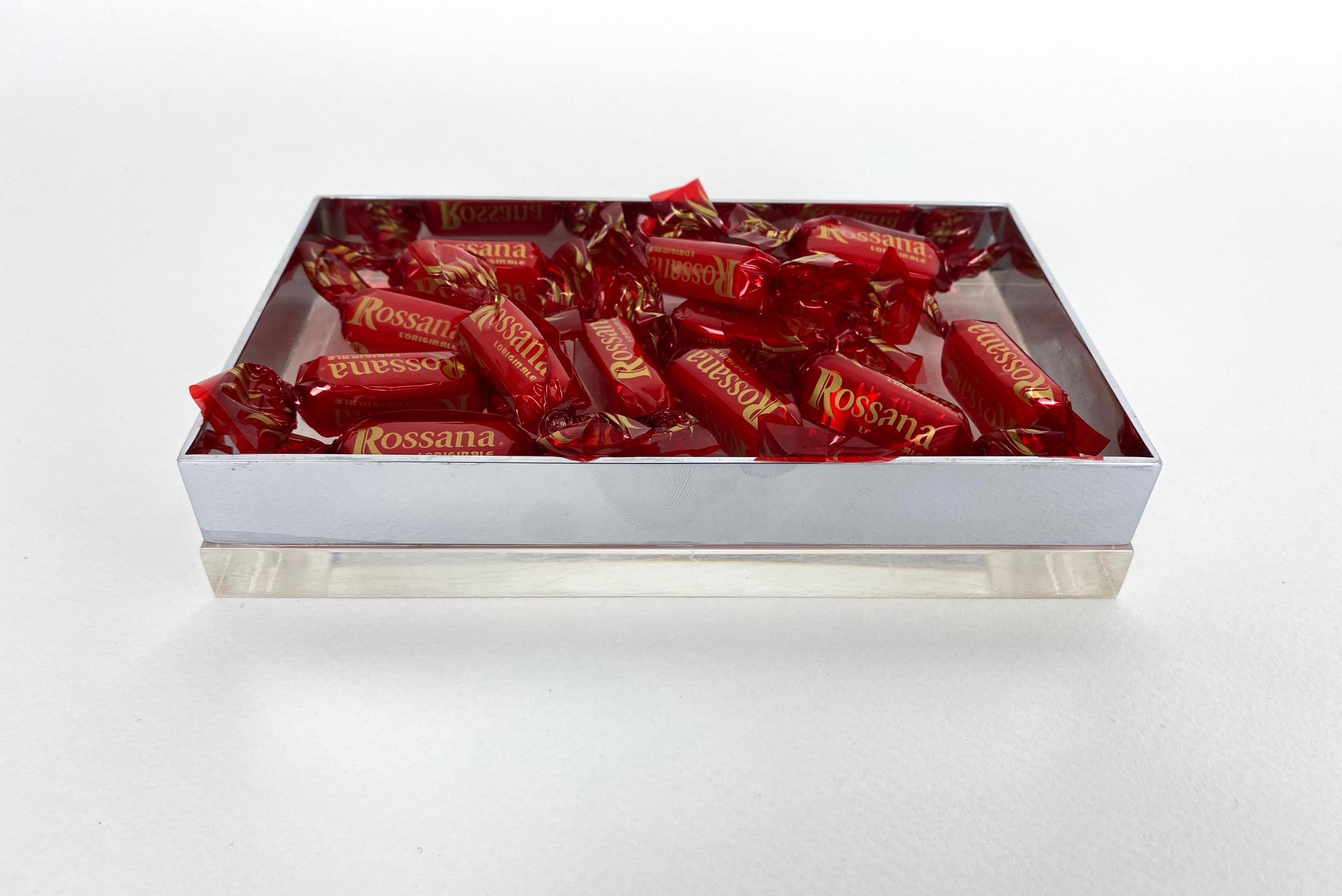 Metal Rectangular Lucite and Chrome Box, Italy, 1970s For Sale