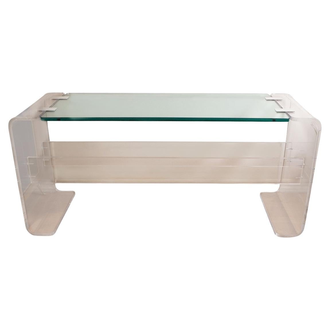 Rectangular lucite and glass console For Sale