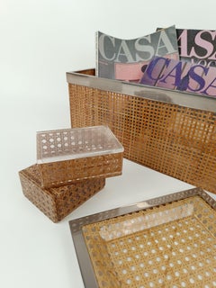 Rectangular Lucite and Rattan Box  in Christian Dior Home Style, Italy, 1970s